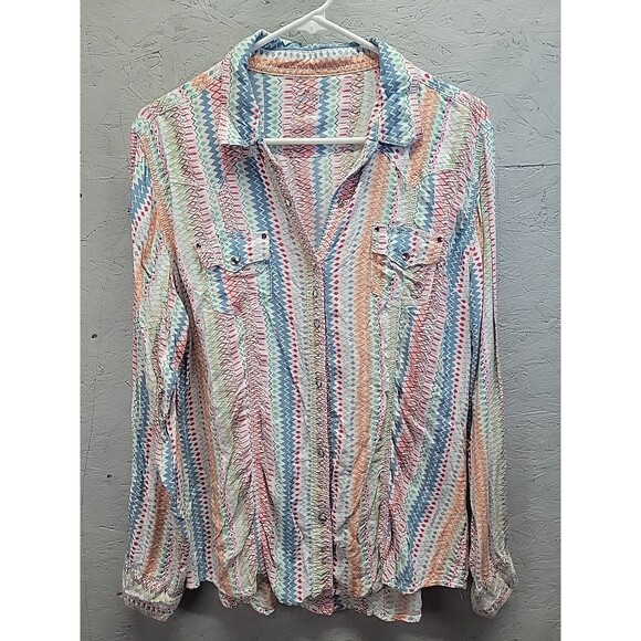 Rock‎ 47 Wrangler Shirt Rhinestone Snap Western Rodeo Womens XL - Picture 1 of 7